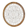 Distressed Wood Framed Round White Floral Wall Accent Medallion - 24"